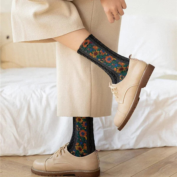 Vintage Embroidered Floral Socks