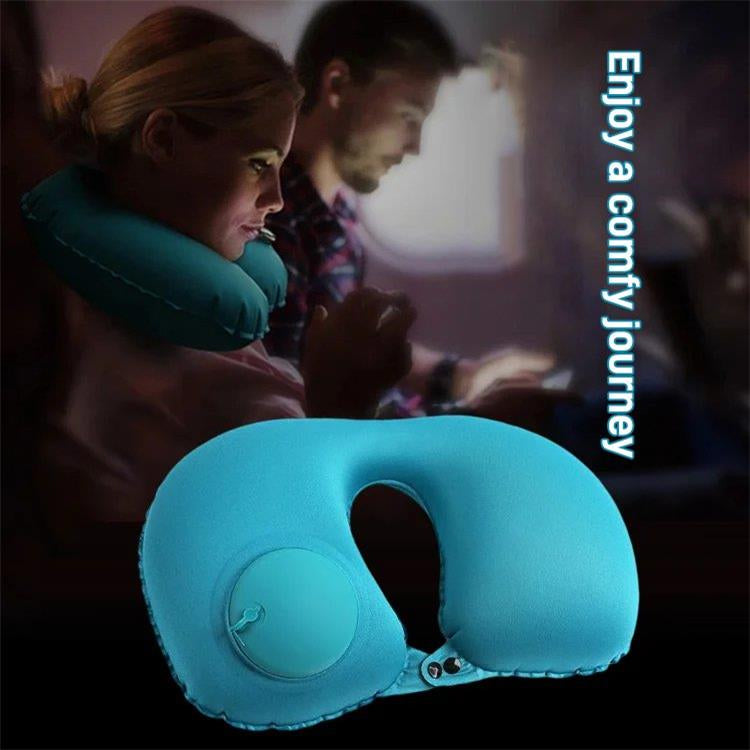 🚄Inflatable U-shaped Travel Pillow (Press Type) - Pump Included (30s Inflation) + Compact and Portable: Comfortable During Train/Car Travel!