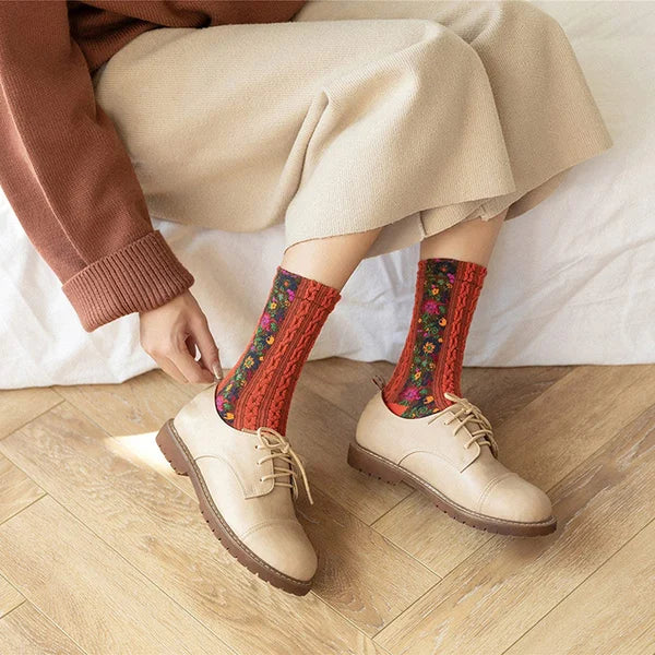 Vintage Embroidered Floral Socks