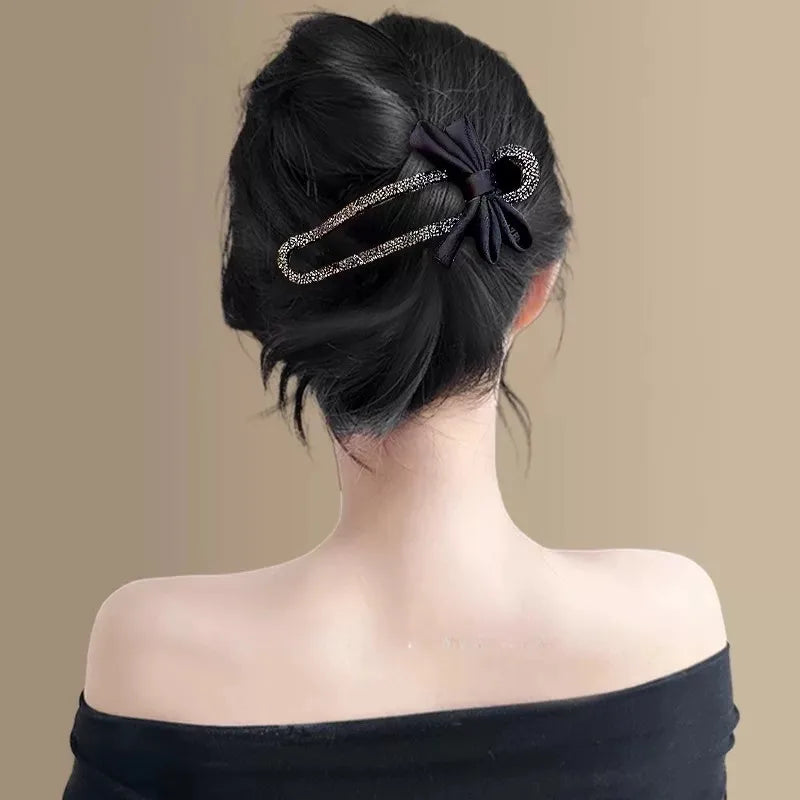 Sparkling Elegant Black Bow Hair Clip for Updos