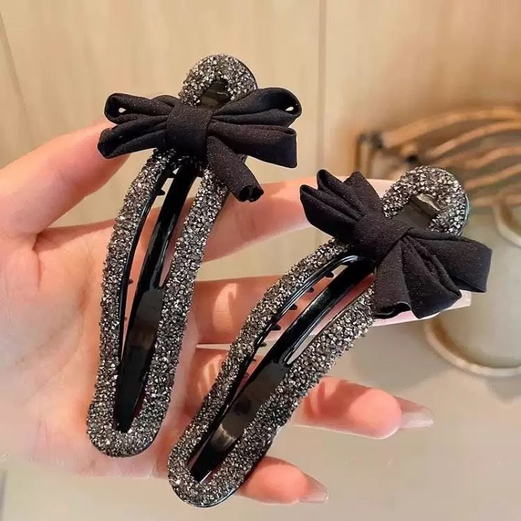 Sparkling Elegant Black Bow Hair Clip for Updos