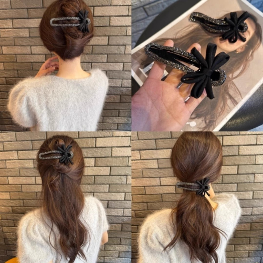 Sparkling Elegant Black Bow Hair Clip for Updos