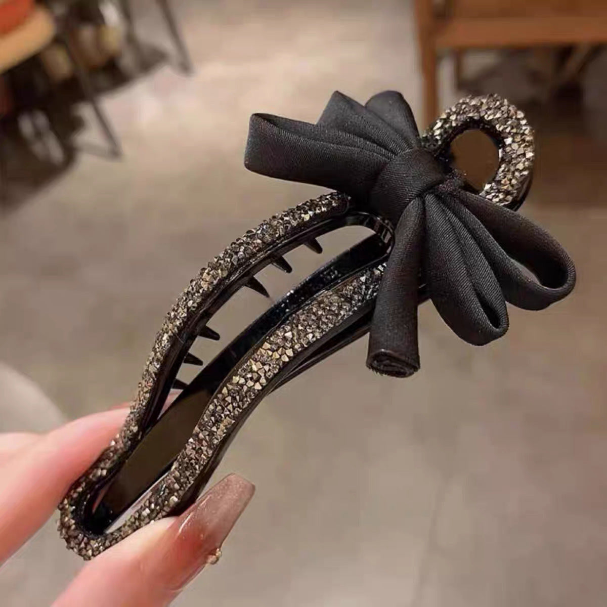 Sparkling Elegant Black Bow Hair Clip for Updos