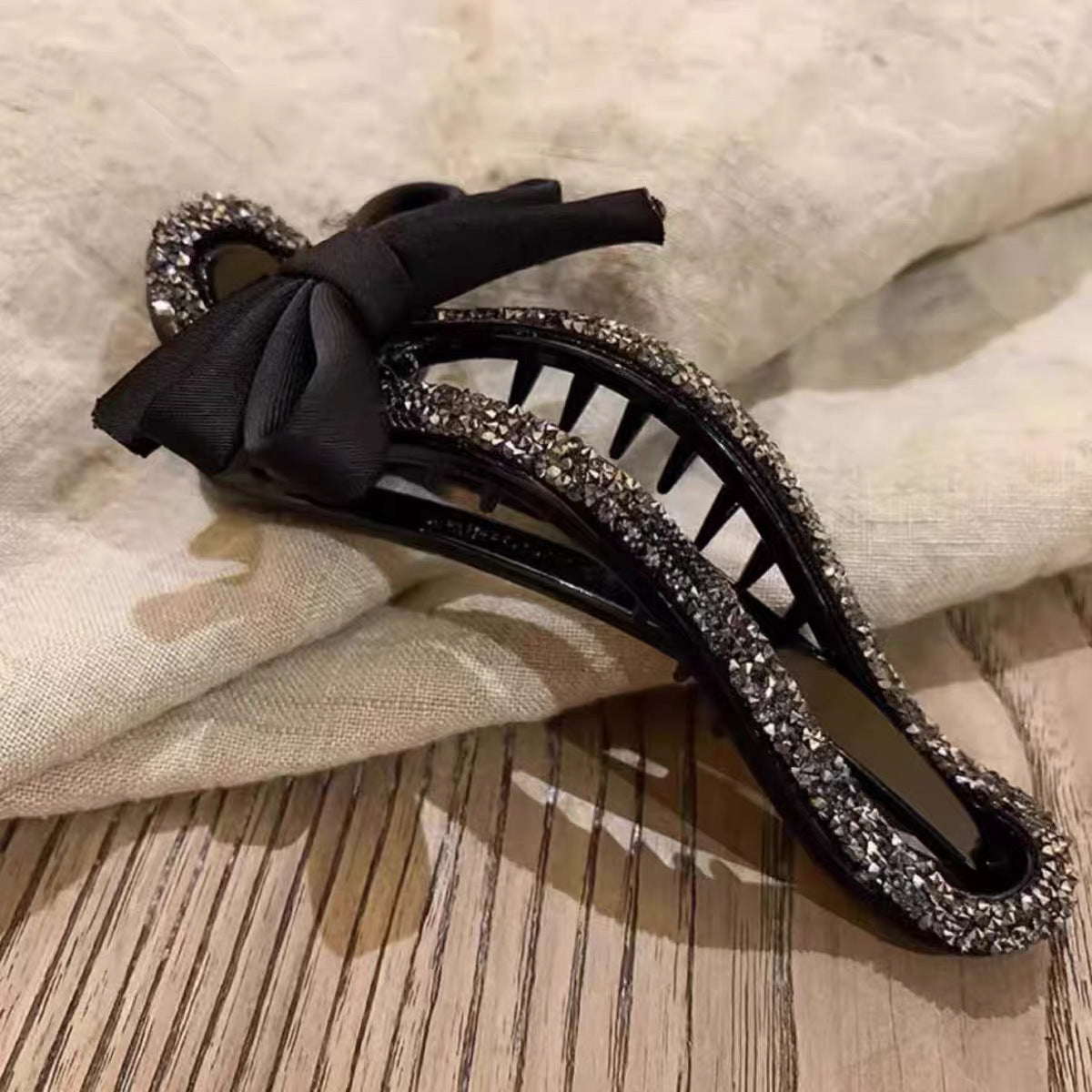 Sparkling Elegant Black Bow Hair Clip for Updos