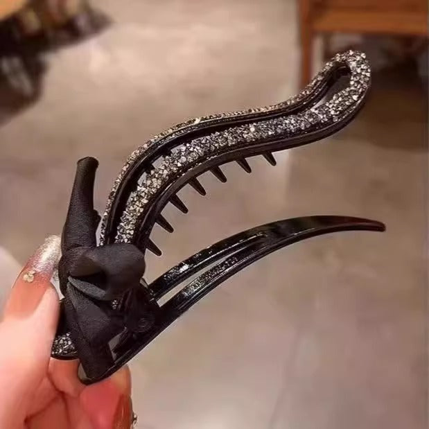 Sparkling Elegant Black Bow Hair Clip for Updos