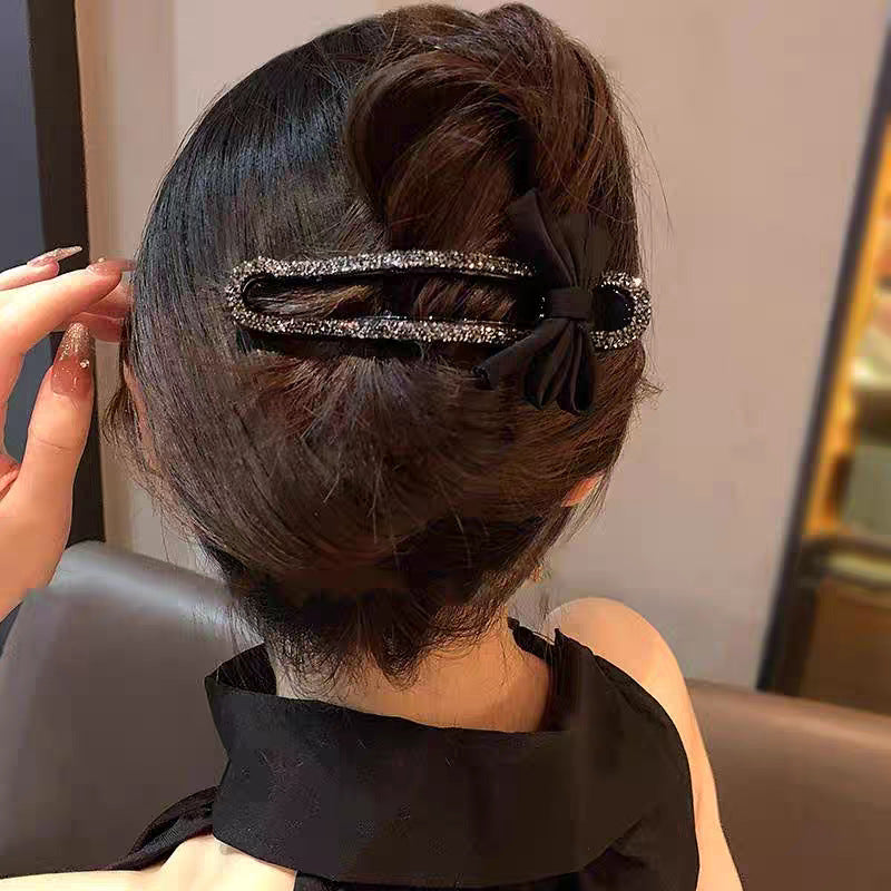 Sparkling Elegant Black Bow Hair Clip for Updos