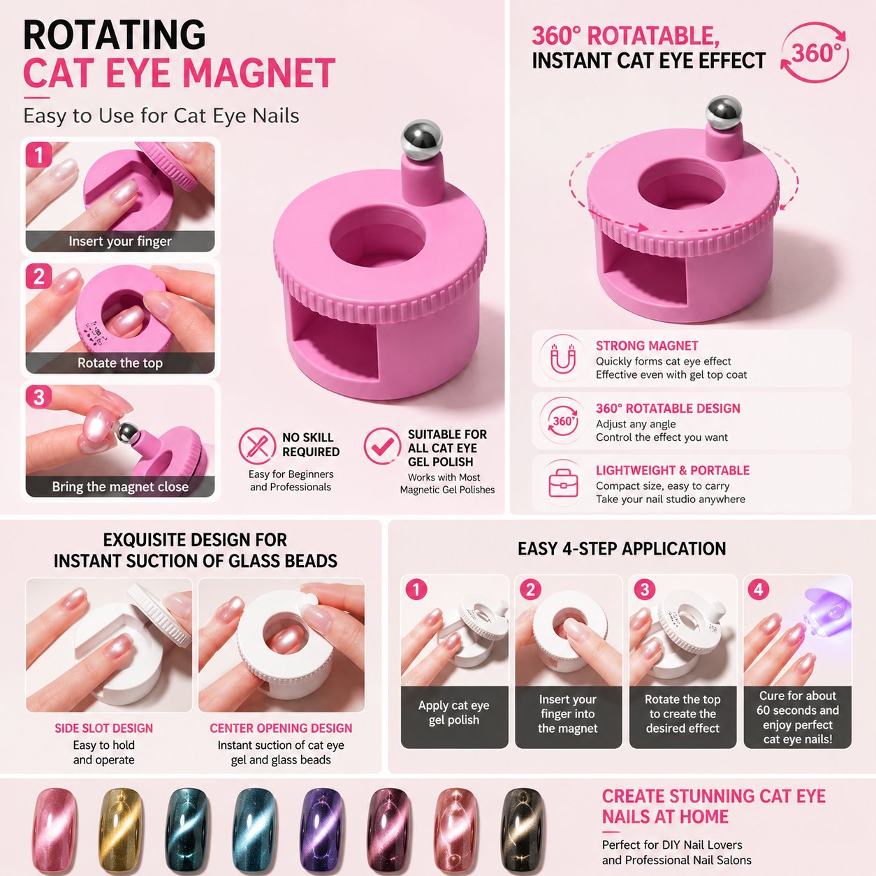 360° Rotating Cat Eye Nail Magnet Tool – Professional Magnetic Nail Art Effect Creator