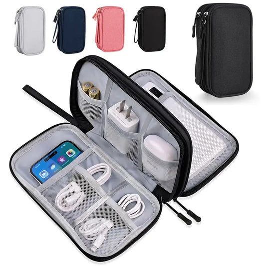 💼Travel Cable Organizer Pouch | Double Layer Waterproof Electronics Storage Bag for Charger, USB & Accessories✨