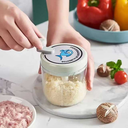 200ML Manual Garlic Crusher & Food Chopper 🥗 | Hand Pull Vegetable Cutter for Kitchen Cooking