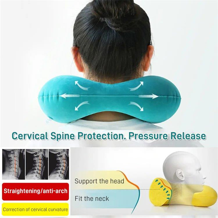 🚄Inflatable U-shaped Travel Pillow (Press Type) - Pump Included (30s Inflation) + Compact and Portable: Comfortable During Train/Car Travel!