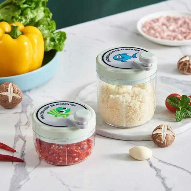 200ML Manual Garlic Crusher & Food Chopper 🥗 | Hand Pull Vegetable Cutter for Kitchen Cooking