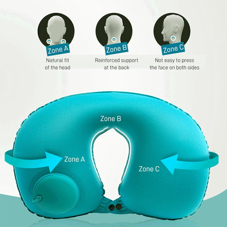 🚄Inflatable U-shaped Travel Pillow (Press Type) - Pump Included (30s Inflation) + Compact and Portable: Comfortable During Train/Car Travel!