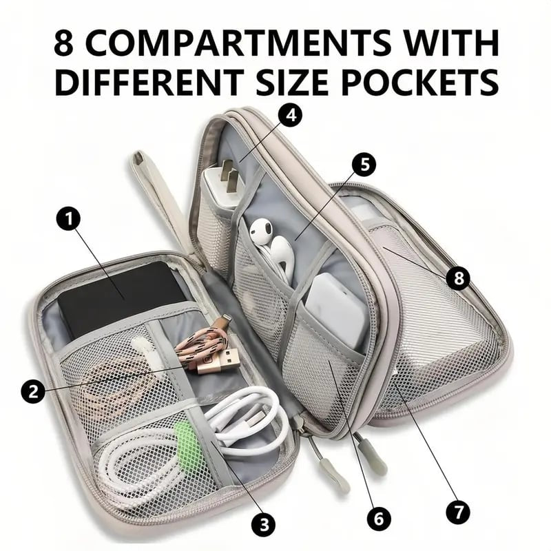 💼Travel Cable Organizer Pouch | Double Layer Waterproof Electronics Storage Bag for Charger, USB & Accessories✨