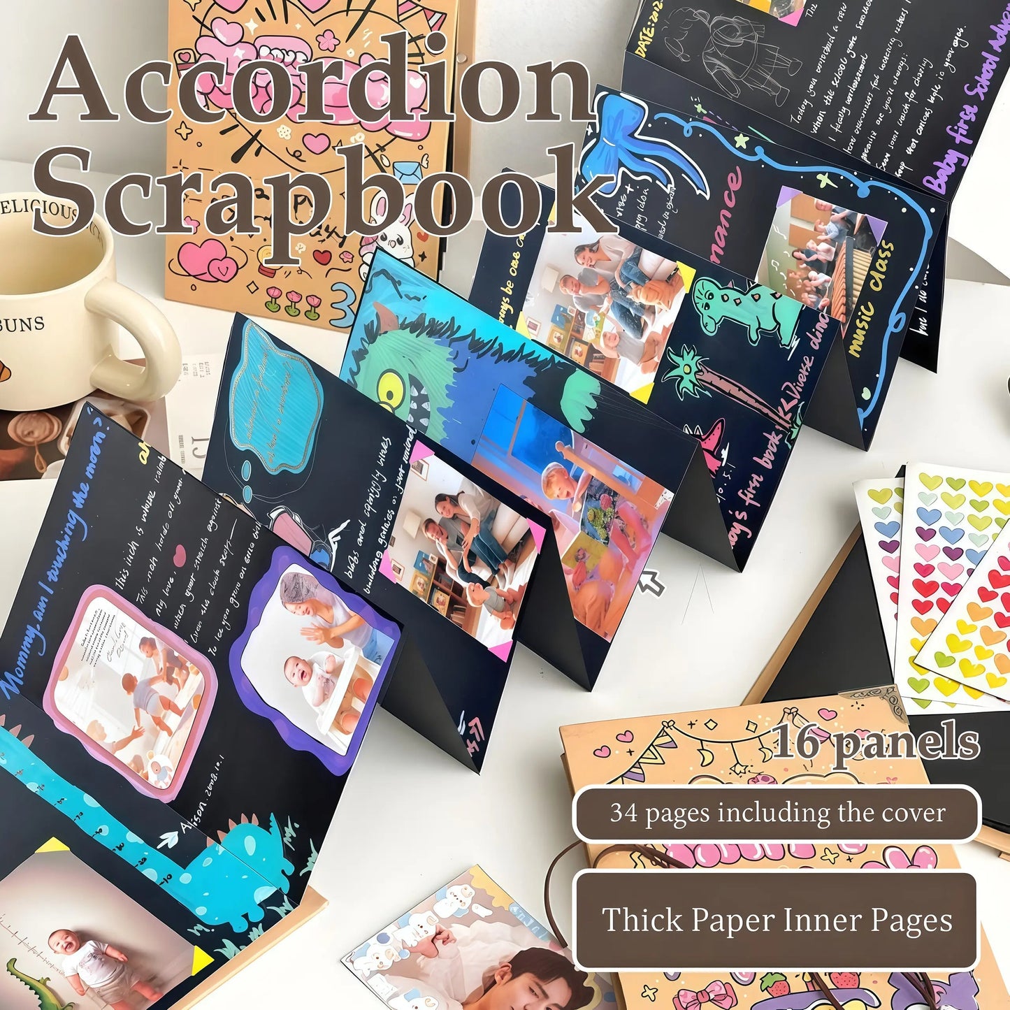Accordion Scrapbook Album | DIY Foldable Photo Memory Book Gift Set for Couples, Travel & Family✨