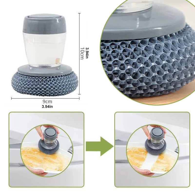 Kitchen Soap Dispensing Palm Brush | Easy Dishwashing & Cleaning Brush