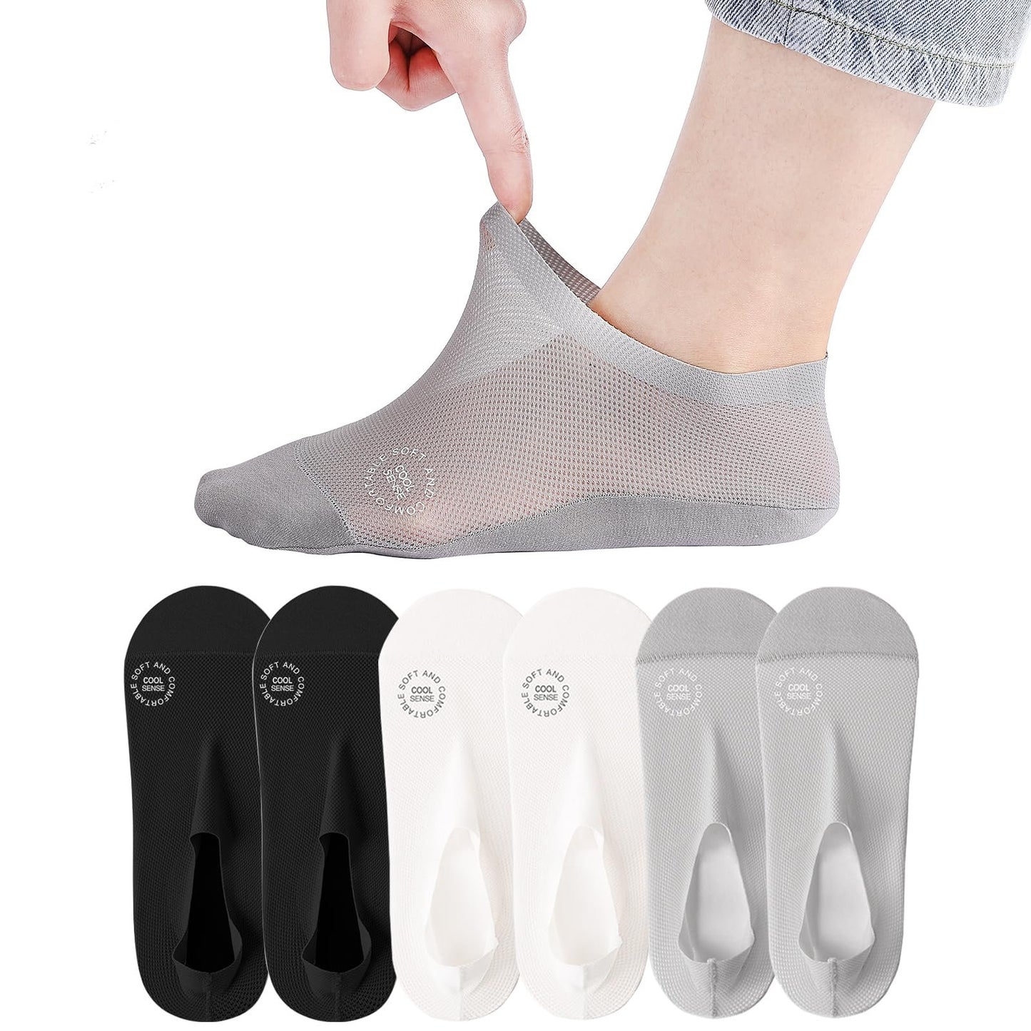 🔥 3-Pair Invisible Grip Socks Pack 🧦 – Breathable Low-Cut Anti-Slip Sweat-Absorbing Design