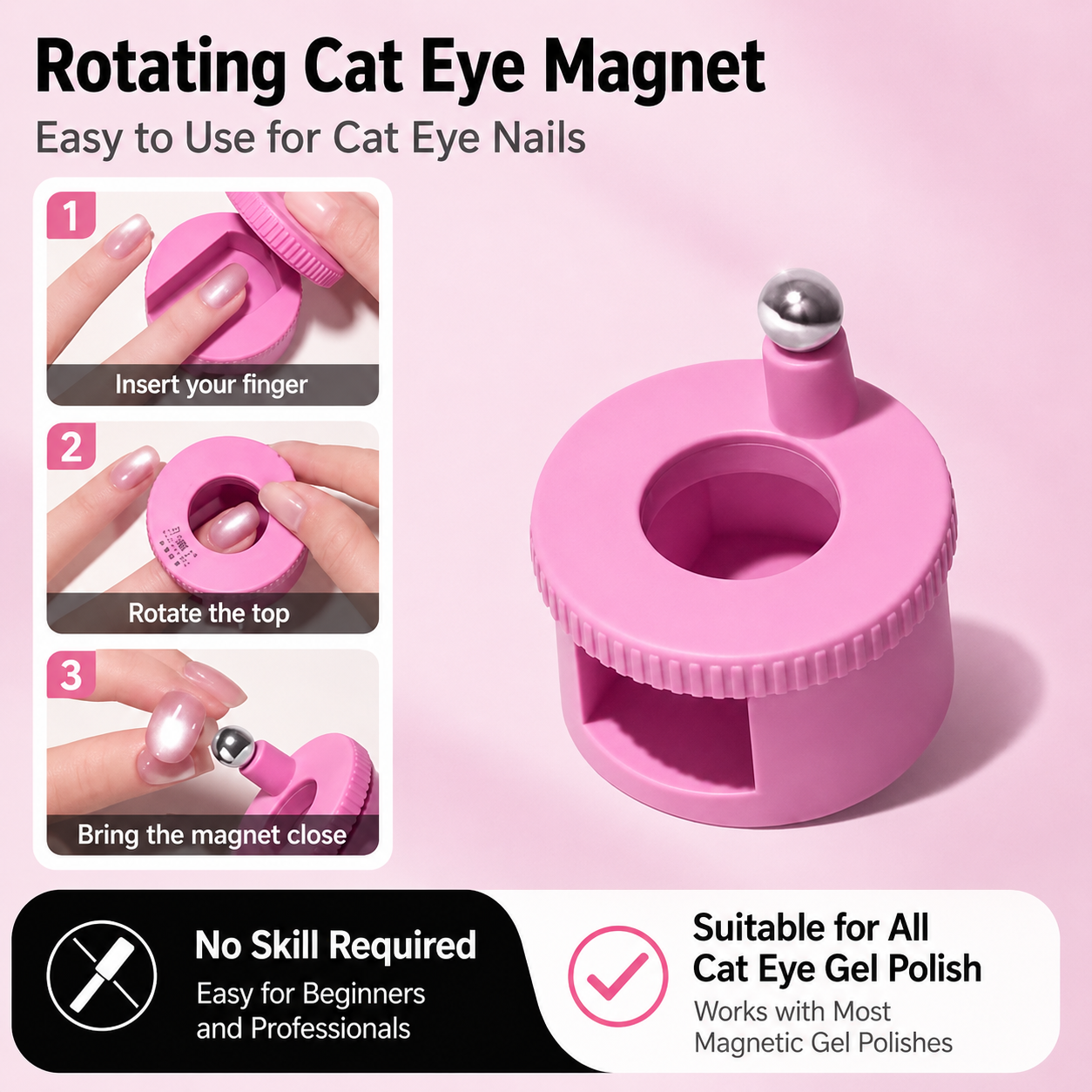 360° Rotating Cat Eye Nail Magnet Tool – Professional Magnetic Nail Art Effect Creator