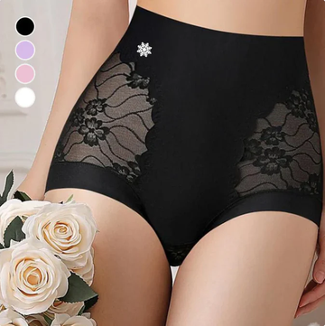 Womens High-Waist Lace Seamless Stretch Silky Underwear