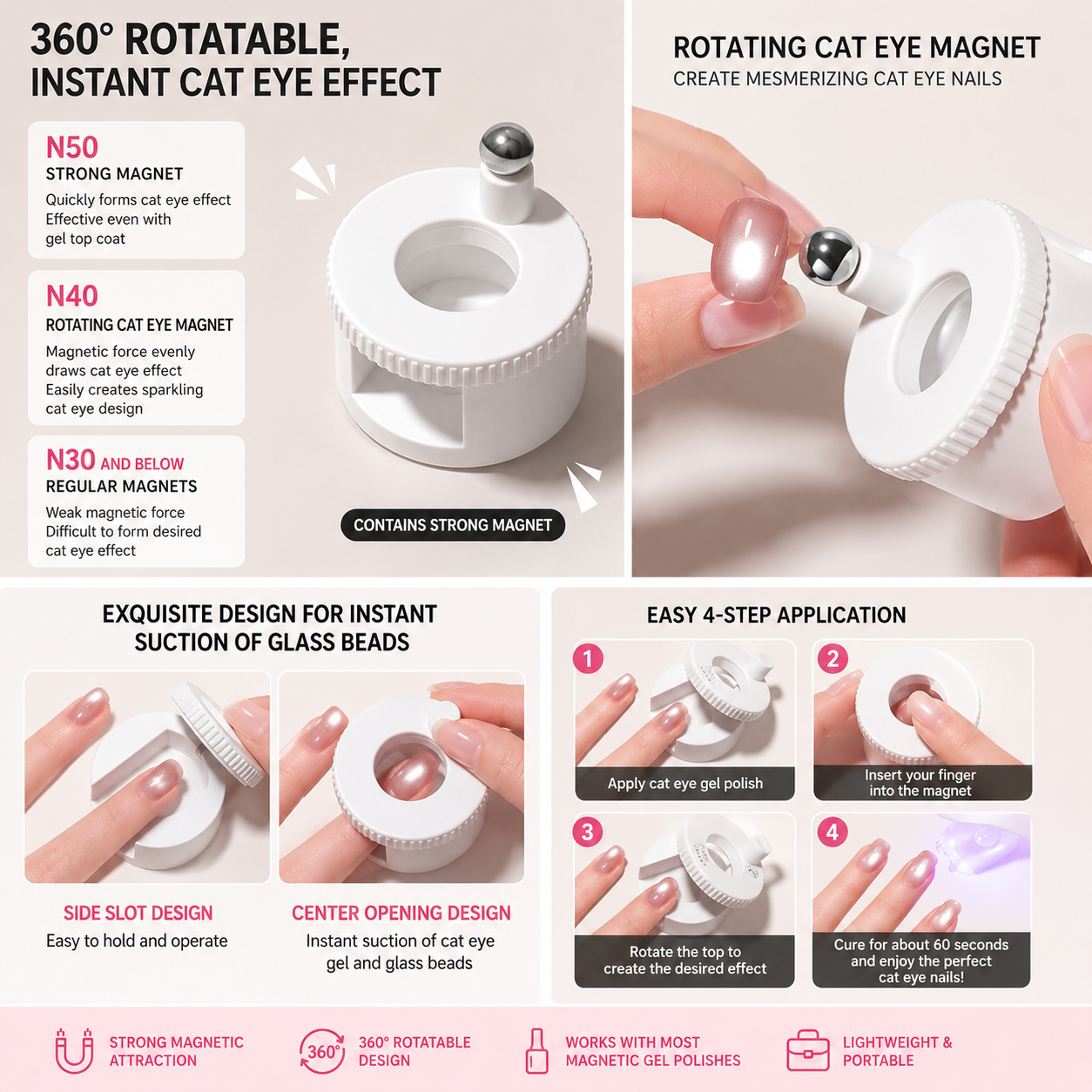 360° Rotating Cat Eye Nail Magnet Tool – Professional Magnetic Nail Art Effect Creator