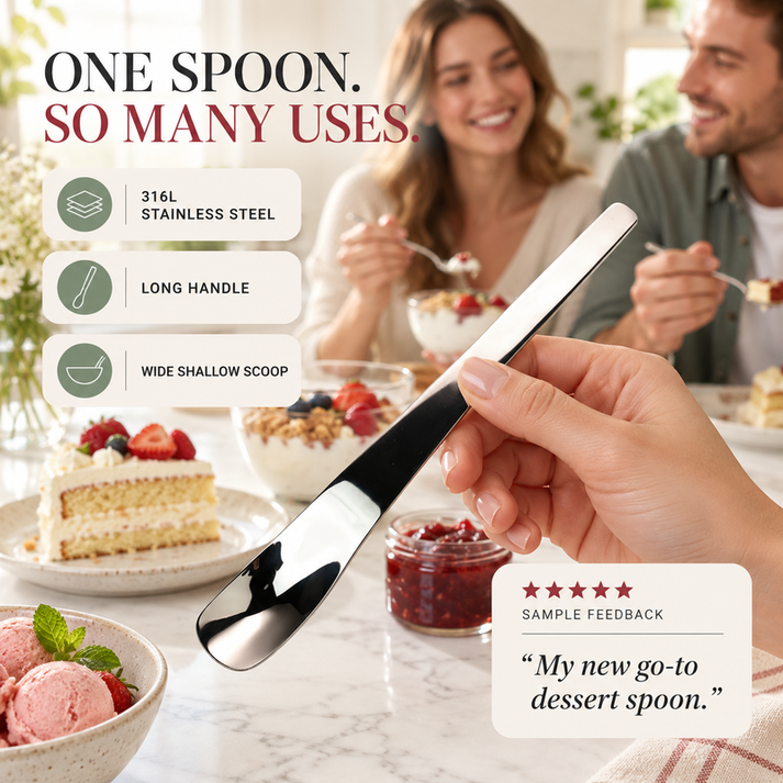 ✨ Buy 1 Get 1 Free! – Elegant Long Handle Stainless Steel Dessert Spoons 🥄